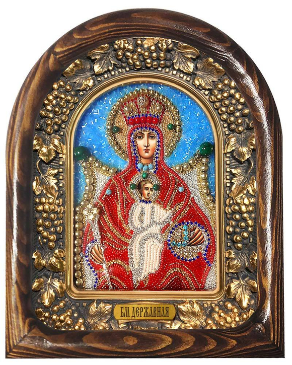 Божия Матерь Державная (бисер, коралл, малахит)