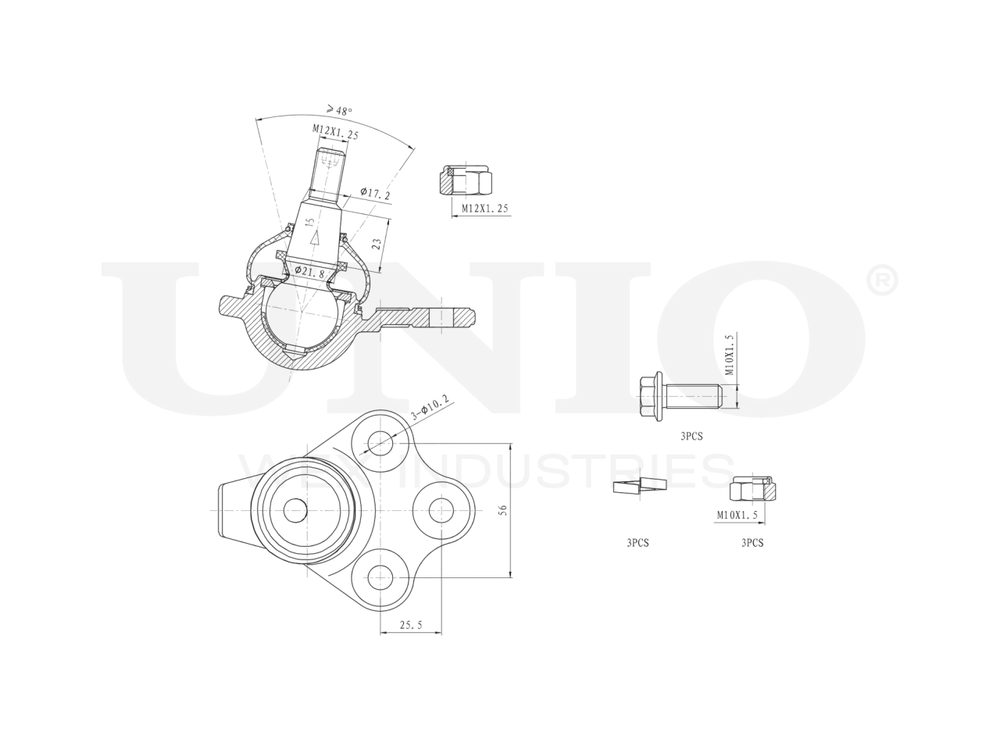 Опора шаровая передняя нижняя UNIO SSP-20114