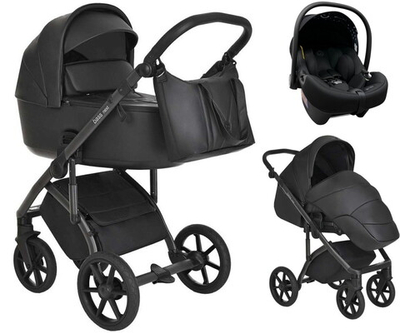 Детская коляска Roan Bass Next Кожа 3 в 1 с автокреслом Tutis Elo Lux EduSky Black RN088/1 Black/Black