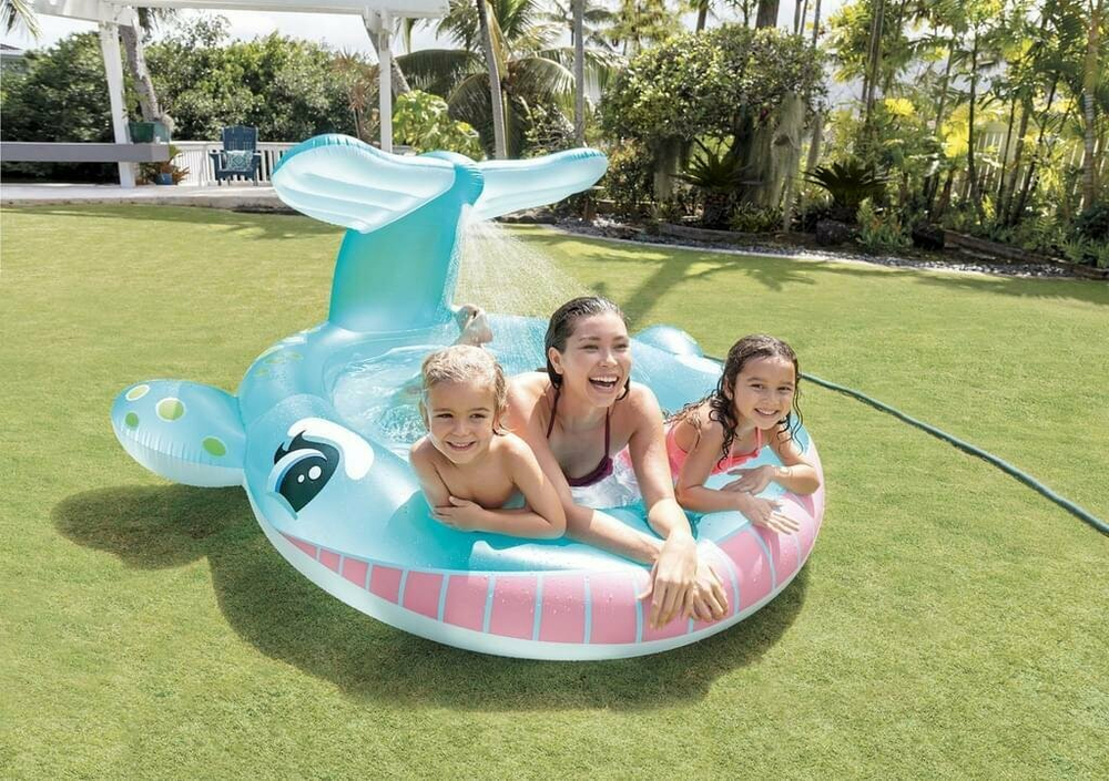 Бассейн надувной Intex 57440 Whale Spray 201х196х91 см / Круглый бассейн Интекс с водяным фонтаном распылителем Кит для дачи