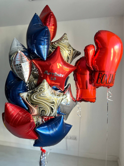 Воздушные шары боксерские перчатки синий/красный/серебро №3639