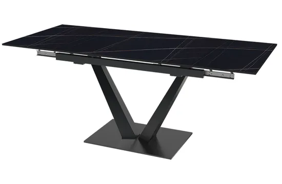 Стол "МАЛИБУ" 120-180, керамика Black Gold матовая, R-6, опоры черный муар