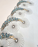 Вышивка на сетке бирюзовые пёрышки К600 левая