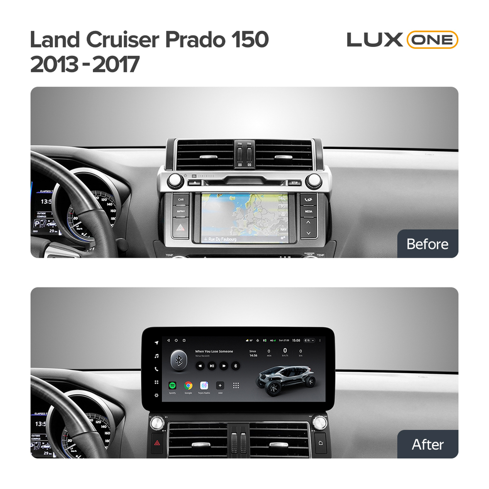 Магнитола для Toyota Land Cruiser Prado 150 2013-2017 (рамка F1) - Teyes LUX ONE ROUND монитор 12.3" 2K QLED на Android 10, ТОП процессор, CarPlay, 4G SIM-слот