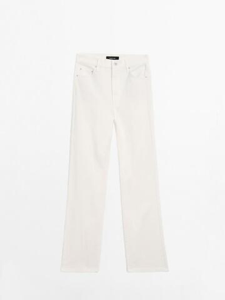 Massimo Dutti Джинсовые брюки прямого кроя с карманами, кремовый