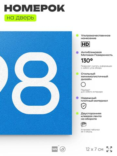 Номер на дверь 298, табличка на дверь для офиса, квартиры, кабинета, аудитории, склада, голубая 120х70 мм, Айдентика Технолоджи