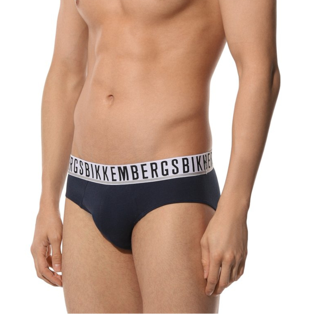 Мужские трусы брифы синие набор 2 в 1 Bikkembergs ESSENTIAL BKK1USP01BI/2