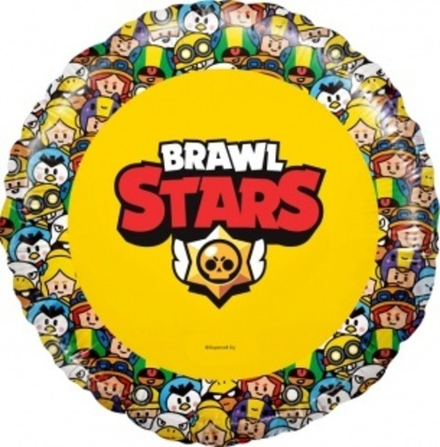 Шар (18""/46 см) Круг, Brawl Stars, Герои, дизайн №2, Желтый, 1 шт. в упак. В38