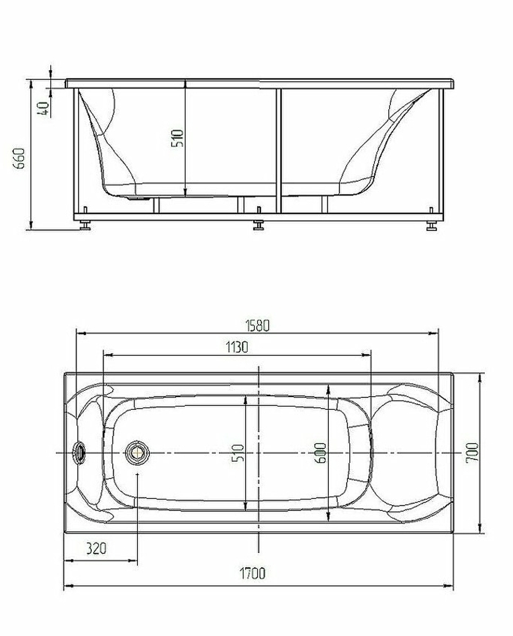 Акриловая ванна Aquatek Альфа 170x70 ALF170-0000066 без гидромассажа с фронтальной панелью с каркасом (разборный) со слив-переливом (справа)