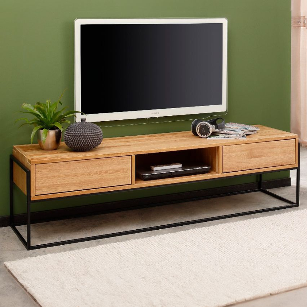 Тумба под телевизор 160 см G+K напольная с ящиками из массива дикого дуба в стиле лофт