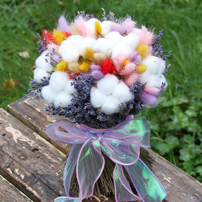 Букет сухоцветов из лагурус, хлопка, лаванды - комплимент