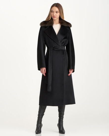 Пальто из шерсти альпака с отделкой из меха соболя