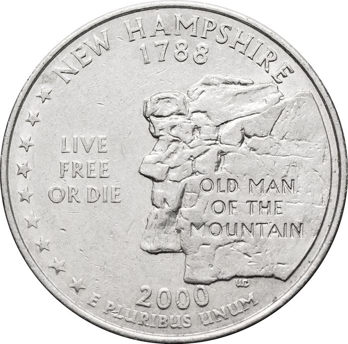 25 центов (1/4 доллара, квотер) 2000 США «Штат Нью-Гэмпшир» (D)