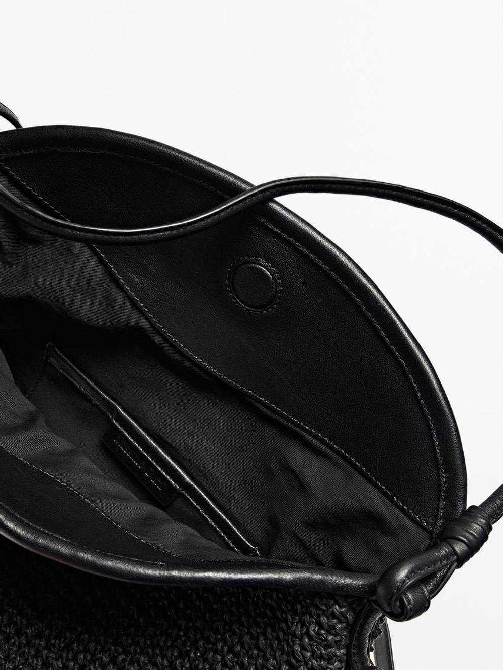 Massimo Dutti Плетеная сумка-портфель из бумажной лозы, черный