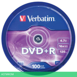 DVD+R диск Verbatim 4.7Gb 16x Cake Box 100шт (43551)