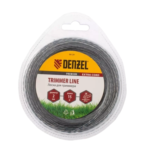 96124 Леска для триммера двухкомпонентная квадрат 2,0мм 15 м EXTRA CORD Denzel