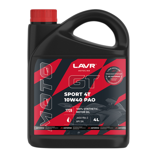 LAVR MOTO Моторное масло GT SPORT 4T 10W40 SN, 4 л