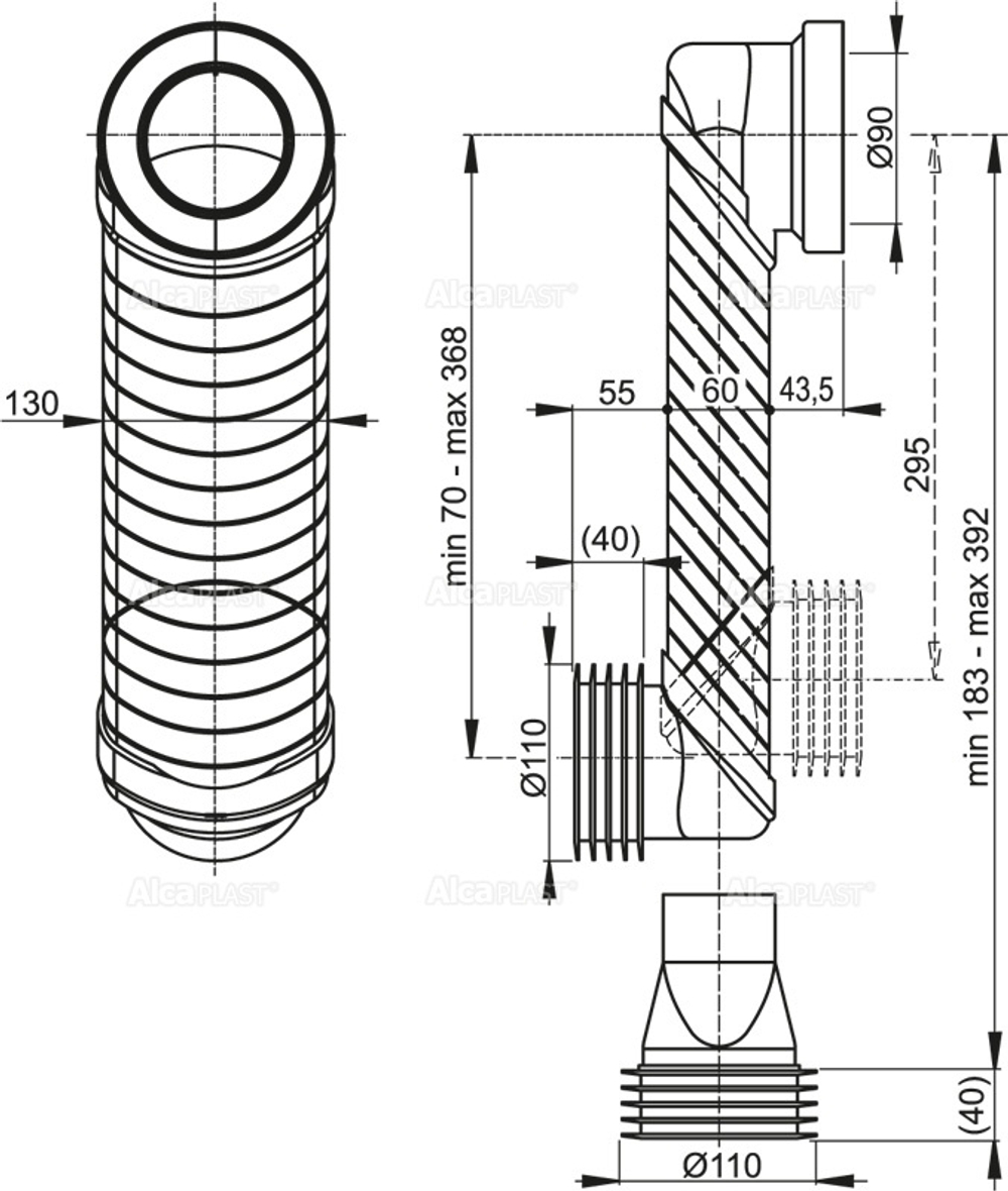 Колено стока 90/110 Slim AlcaPlast MS906