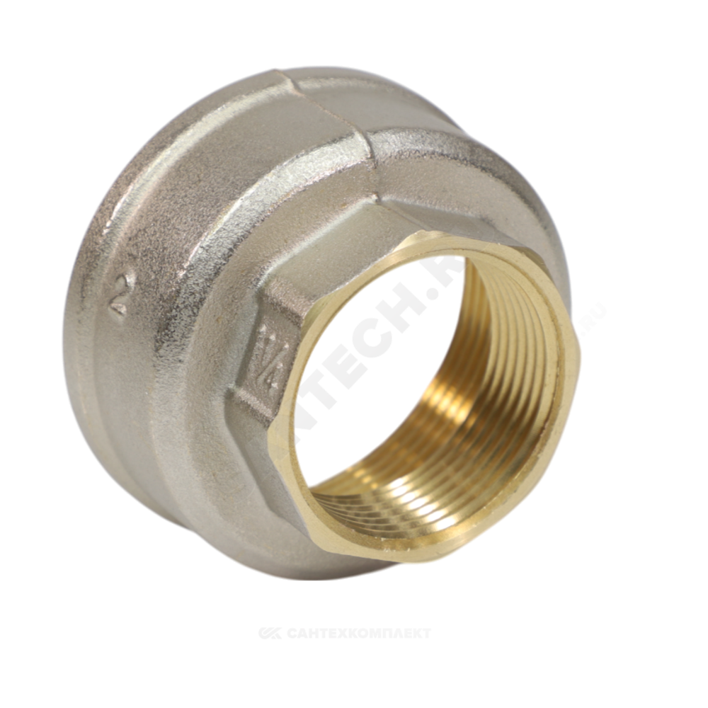 Муфта латунь никель переходная Ду 40х25 (1 1/2"х1") ВР/ВР 9019 ГОСТ 32585-2013 Aquasfera 9019-07