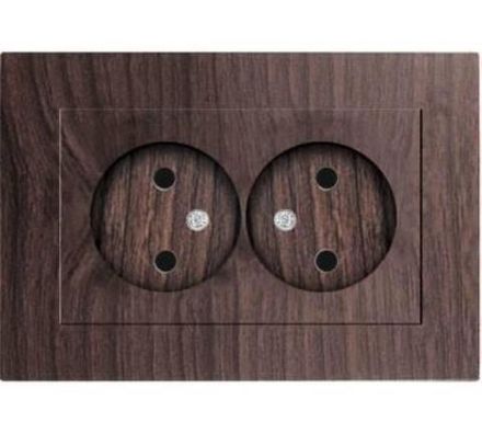 Розетка двухместная "UNIVersal" серия "Афина" б/з, с/у, 16А, 220В, венге (еврослот) (HU2311)