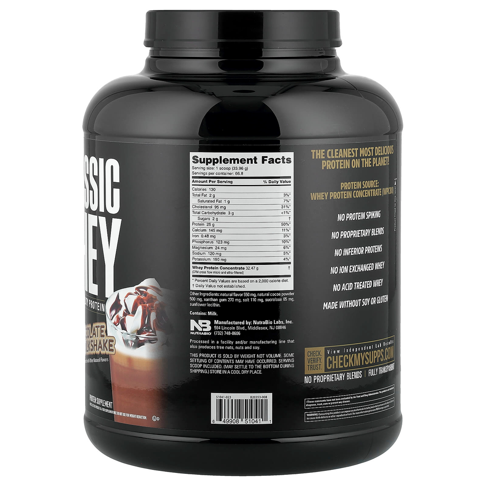 NutraBio, Classic Whey Protein, шоколадный молочный коктейль, 2268 г (5 фунтов)