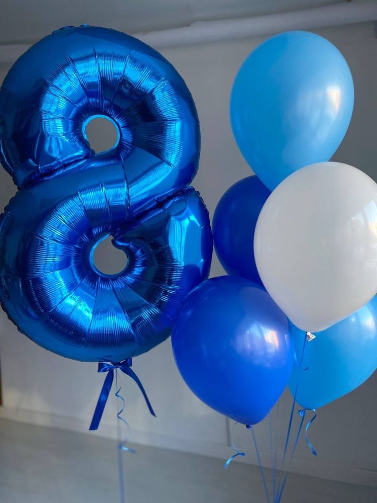 Синие воздушные шары на день рождения 8 лет №2547