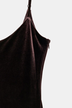 ZARA ДЛИННОЕ БАРХАТНОЕ ПЛАТЬЕ, КОРИЧНЕВЫЙ