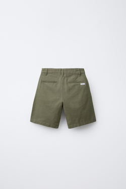 ZARA ШОРТЫ ЧИНОС ИЗ СМЕСОВОГО ЛЬНА, ТЕМНЫЙ ХАКИ