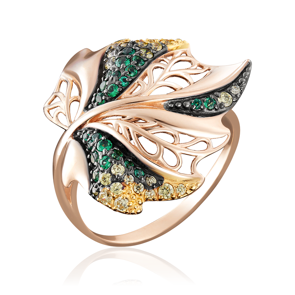 Кольцо «Лист» из красного золота с фианитами