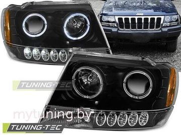 Передние фары Jeep Grand Cherokee WJ angel eyes black