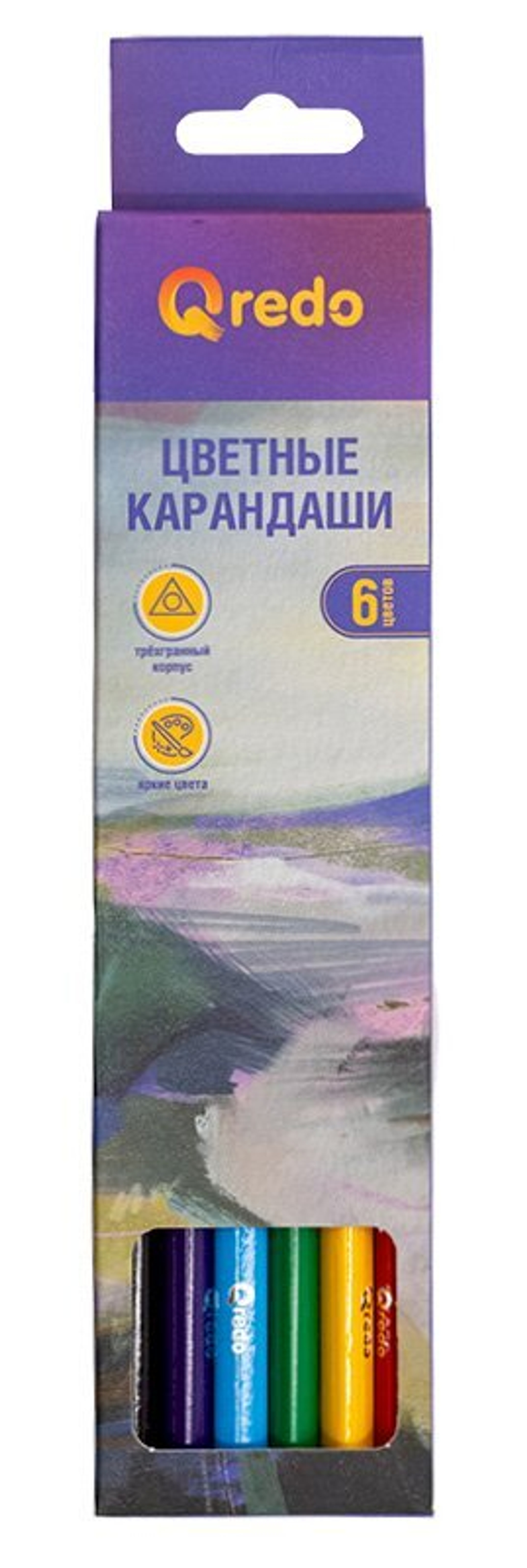 Карандаши цветные Qredo Mountain River, 6 цветов, деревянные, трехгранные
