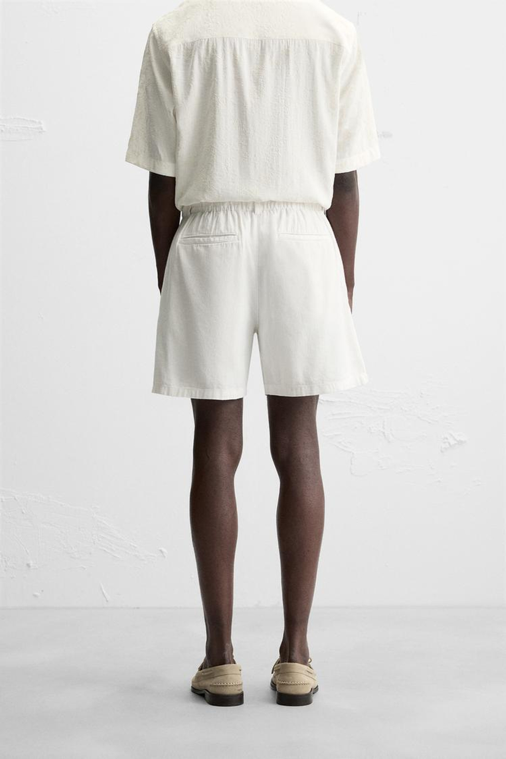ZARA ШОРТЫ ИЗ ХЛОПКА И ЛЬНА, БЕЛЫЙ