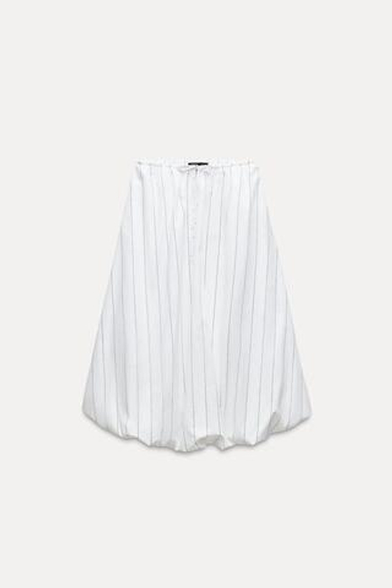 ZARA ЮБКА МИДИ В ПОЛОСКУ, БЕЛЫЙ/ЧЕРНЫЙ