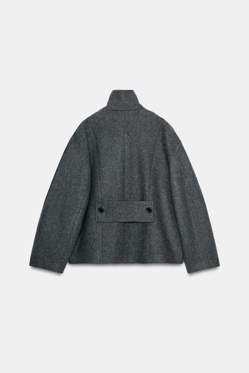 ZARA КОРОТКОЕ ПАЛЬТО ИЗ СМЕСОВОЙ ШЕРСТИ С ВОРОТНИКОМ-СТОЙКОЙ, СЕРЫЙ