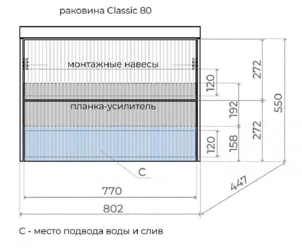 Тумба подвесная "Стокгольм 80", Classic 80, (2 ящ.) графит софт, PUSH
