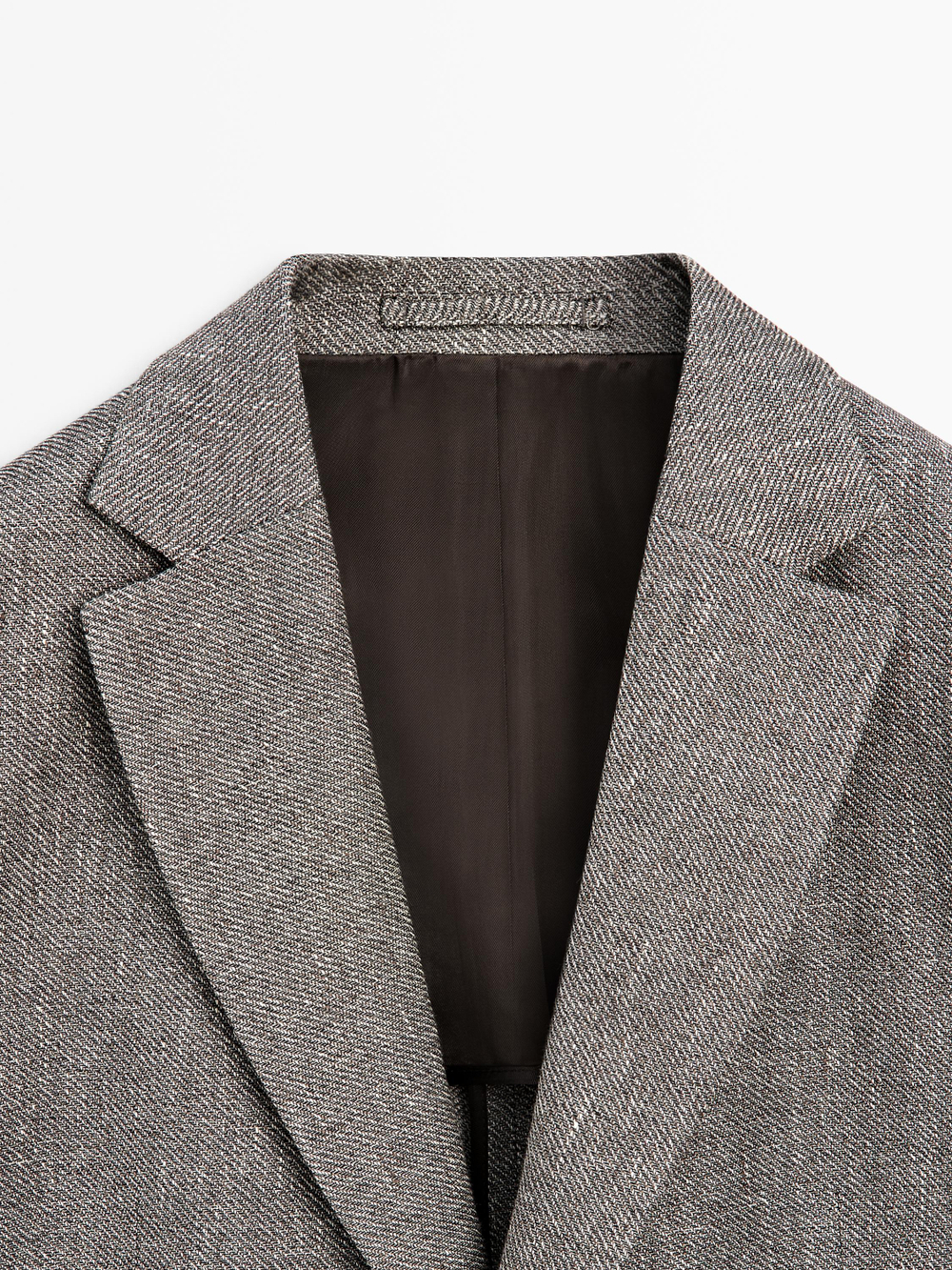 Massimo Dutti Приталенный блейзер из смесовой льняной ткани в елочку, серый меланж