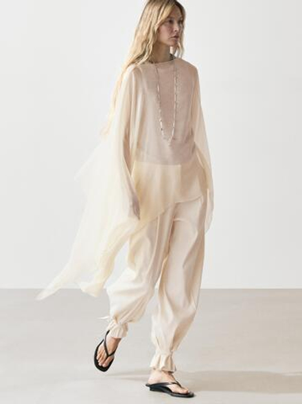 Massimo Dutti Шелковая накидка асимметричного кроя, натуральный/кремовый