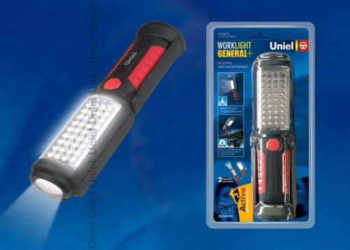 S-CL016-C Black Фонарь Uniel серии Стандарт «Work light – General+», прорезиненный корпус, 36+5 LED, упаковка - кламшелл, 3хAA н/к, цвет – черный