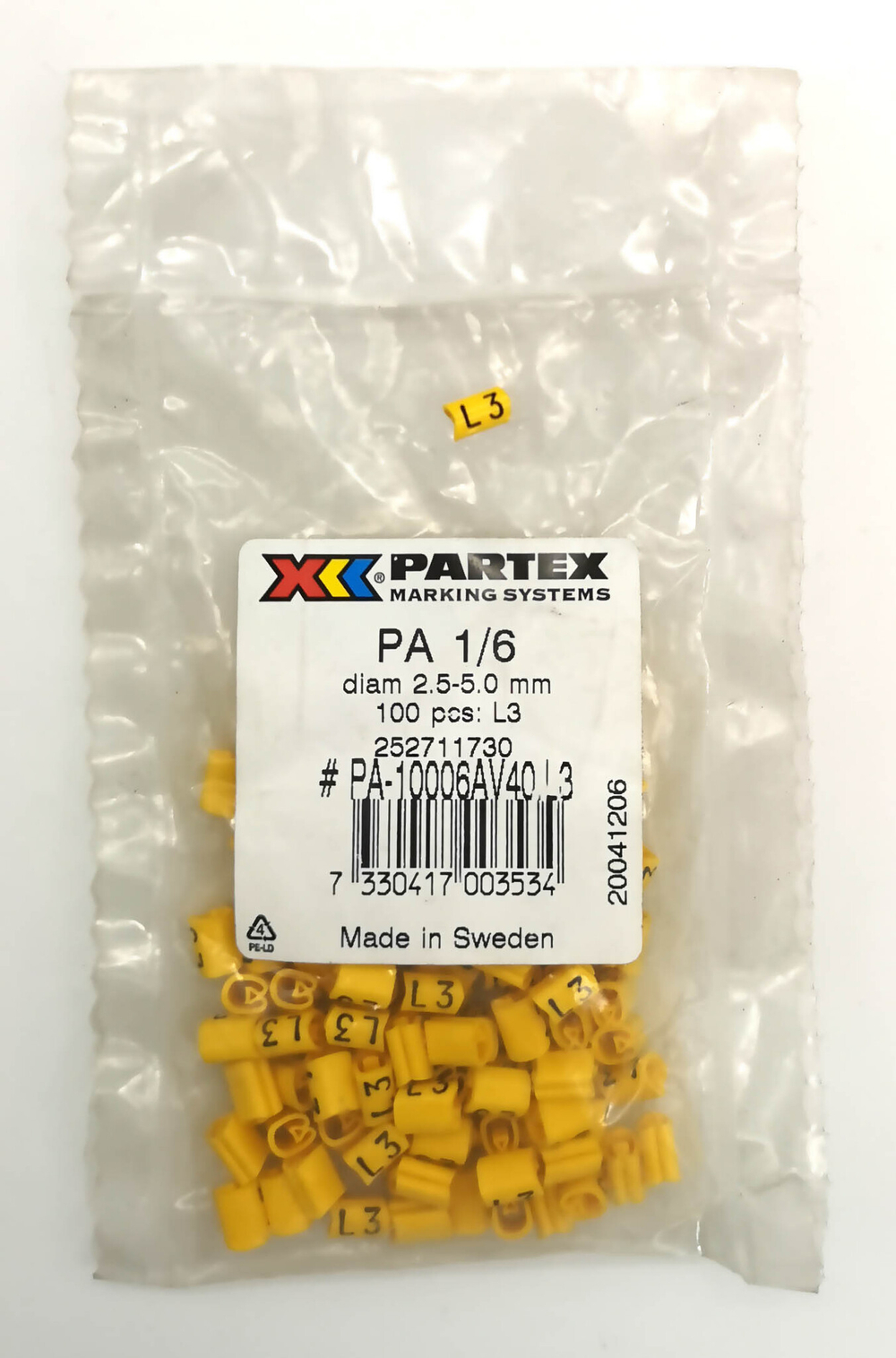 Маркер кабельный сеч.2,5-5мм Weidmuller PARTEX PA-10006AV40.L3 252711730 РА 1/6 "L3" (уп.-100 шт)
