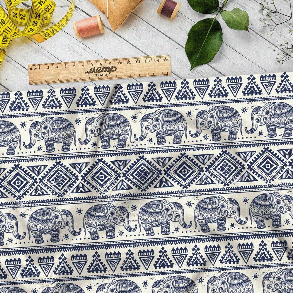 Ткань кулирная гладь слон узорный с геометрическими элементами
