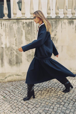 ZARA ЮБКА МИДИ ИЗ ИНТЕРЛОКА С КОНТРАСТНЫМИ ДЕТАЛЯМИ, МОРСКОЙ СИНИЙ