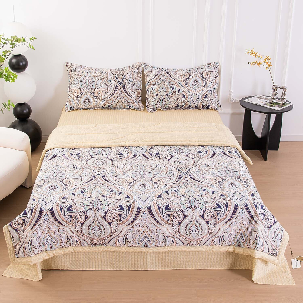 Комплект постельного белья Сатин с Одеялом 100% хлопок на резинке OBR161