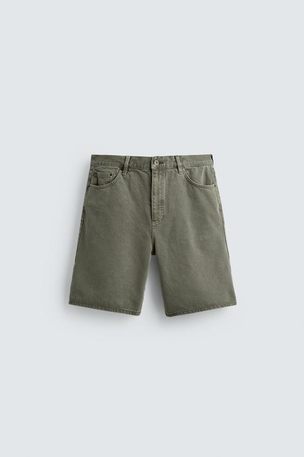 ZARA ДЖИНСОВЫЕ ШОРТЫ REGULAR FIT, ЗЕЛЕНЫЙ/СЕРЫЙ
