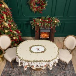 СКАТЕРТЬ ОВАЛЬНАЯ "ЩЕЛКУНЧИК" ,140Х180СМ ,БЕЖЕВЫЙ, 100% ХЛОПОК ,ТВИЛ