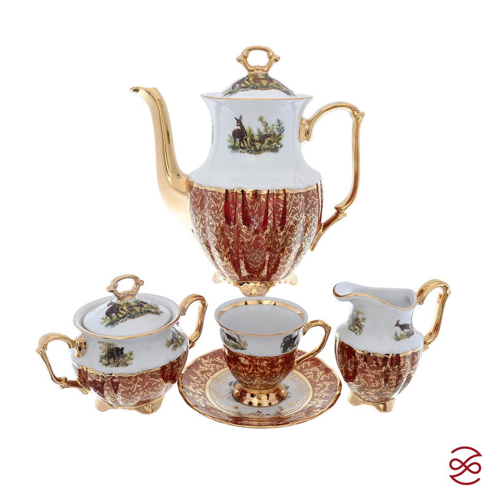 Кофейный сервиз Repast Охота красная Мария-тереза 15 предметов на 6 персон