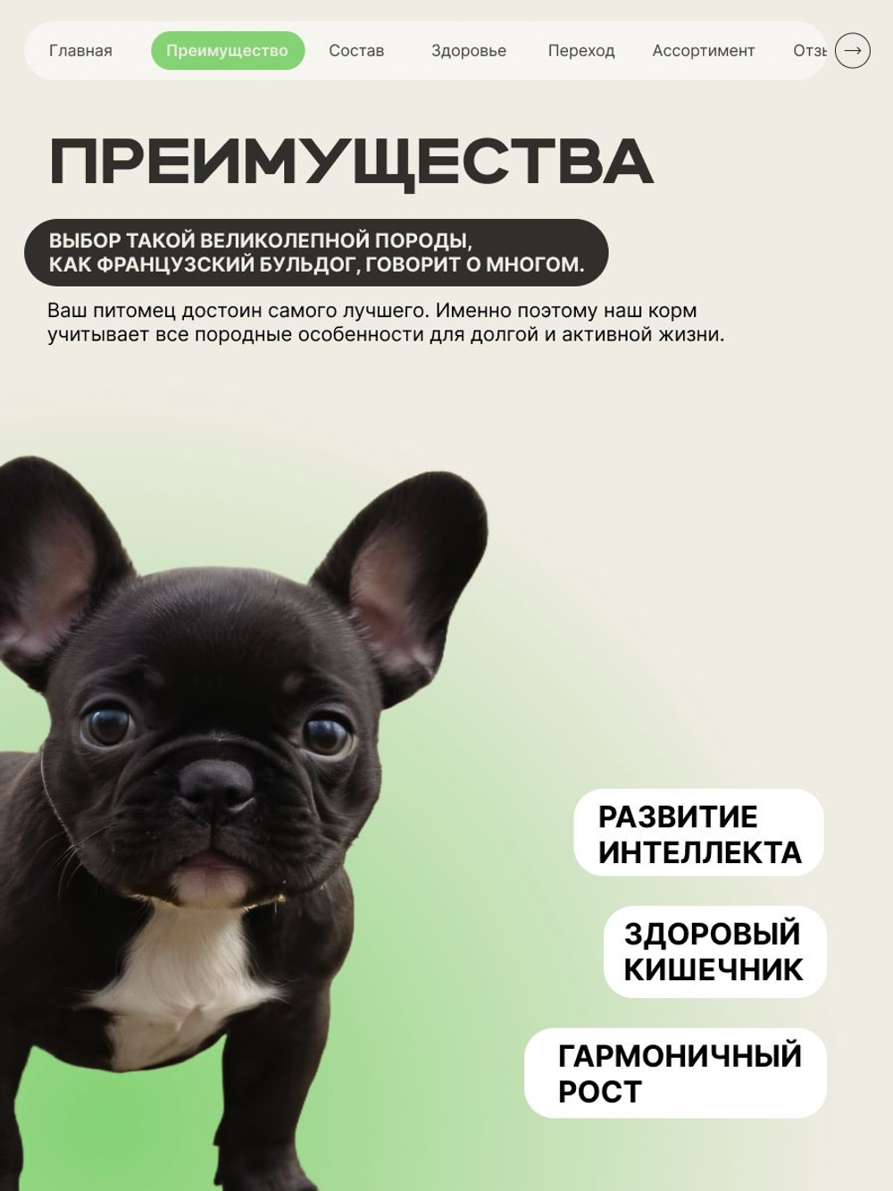 Корм сухой для щенков породы Французский бульдог, премиум полнорационный комплекс, с ягненком, 800 гр, QUATTRO