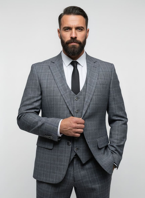 Мужской классический костюм (серый) В35