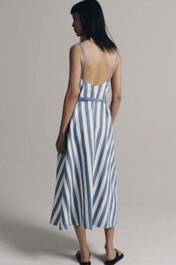 ZARA ПЛАТЬЕ МИДИ В ПОЛОСКУ — ZW COLLECTION, СИНИЙ/БЕЛЫЙ