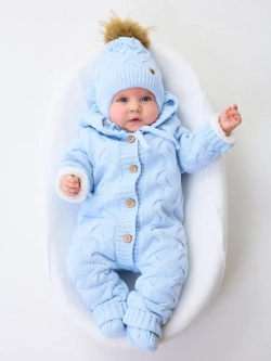 Комплект вязаный новорожденному: комбинезон+шапка+пинетки