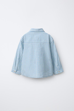 ZARA РУБАШКА В КЛЕТКУ С КАРМАНОМ, СИНИЙ